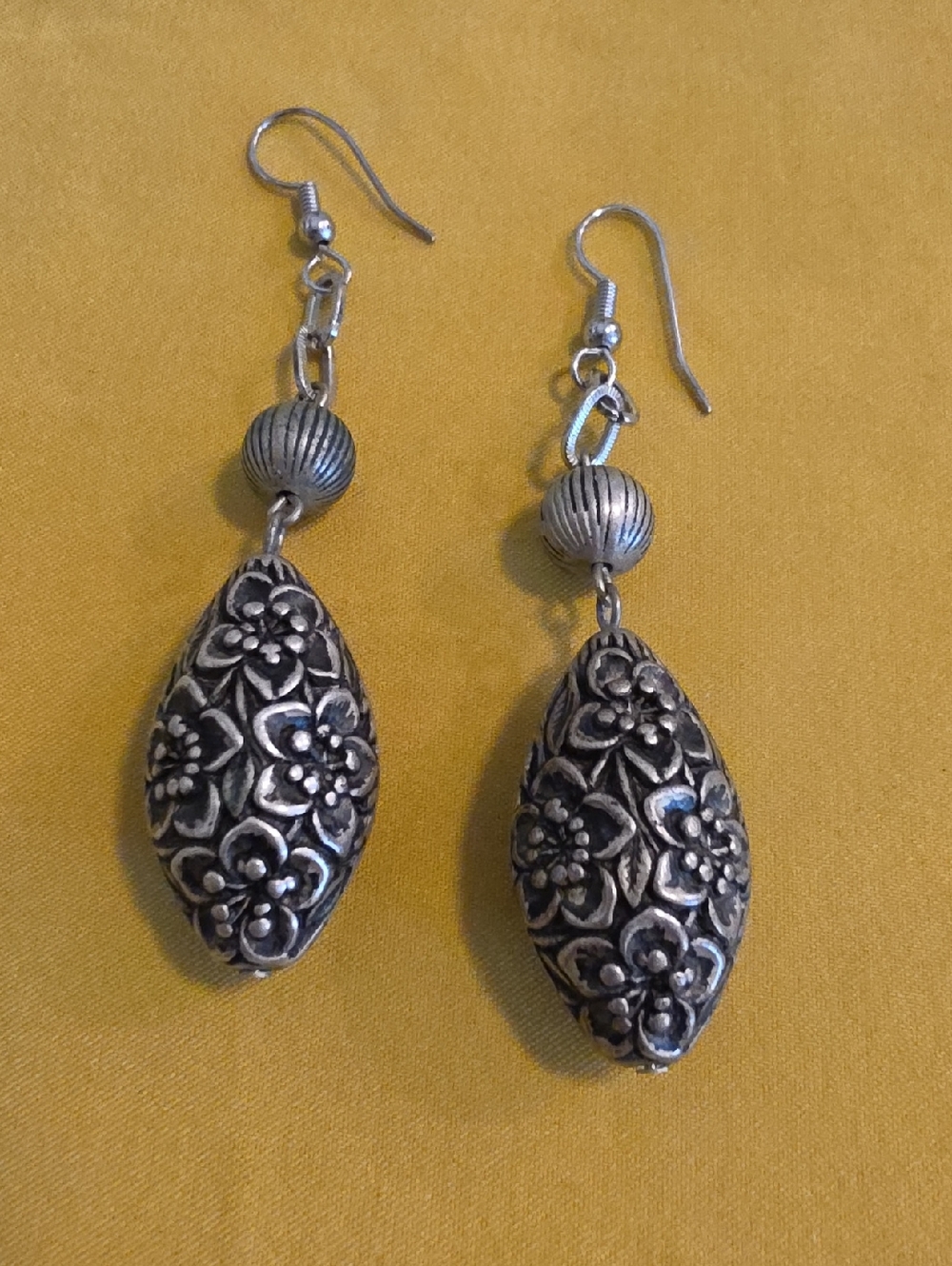 Bohemian-Style Silver Tone Floral Drop Earrings With French Hooks